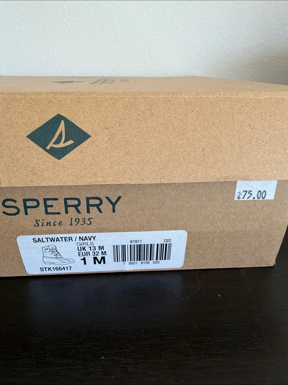 NWT SPERRY TOP-SIDER Size 1 SALTWATER NAVY/MULTICOLOR DUCK BOOTS